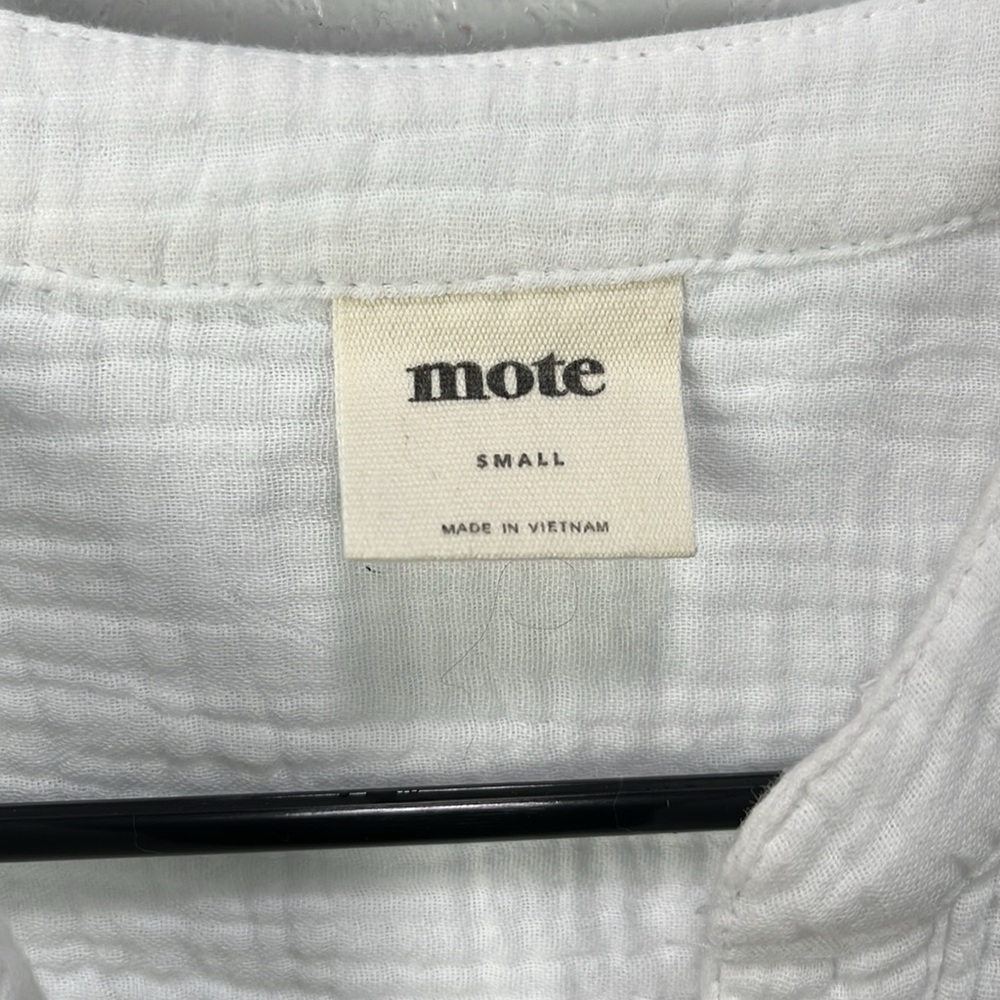 Mote V-Neck Tunic Top Sz S White Henley Pockets Bohemian Gauze Cotton TC0617 - Picture 3 of 8